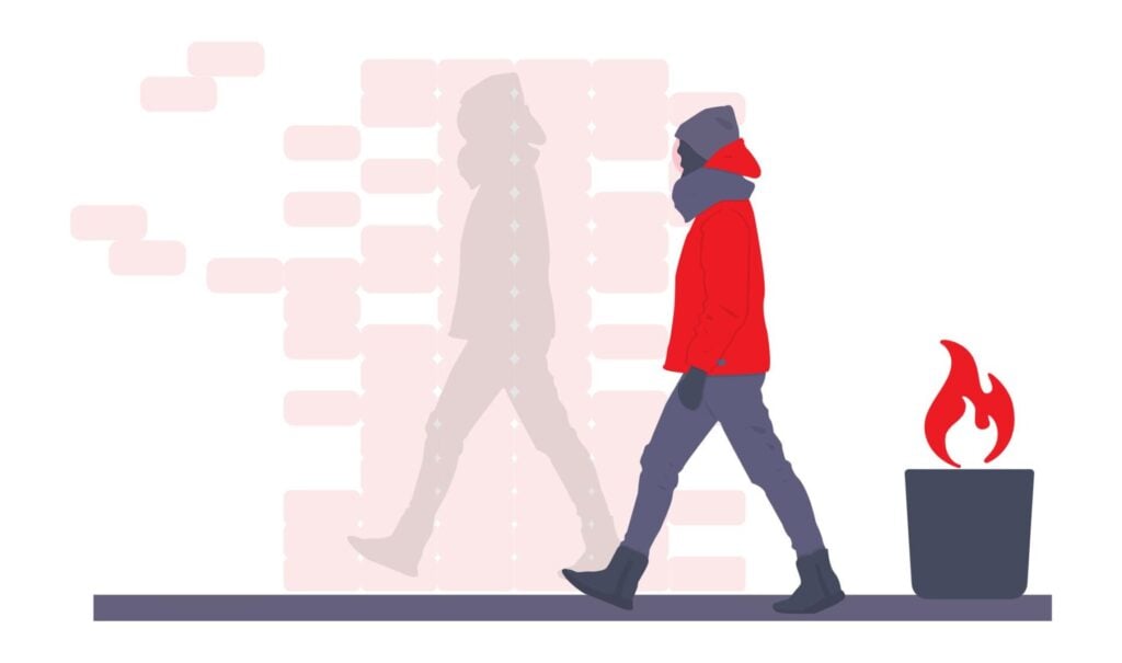 Illustration of an employee walking alone, representing the isolated feeling of being terminated for cause.