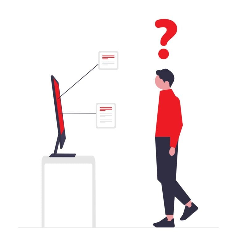 Illustration of a person using a computer for AI answers