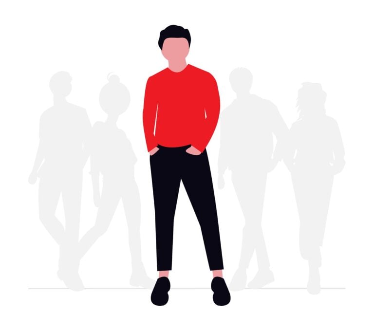 An illustration of an employee standing defiantly separate from a group of colleagues, visually representing workplace insubordination.