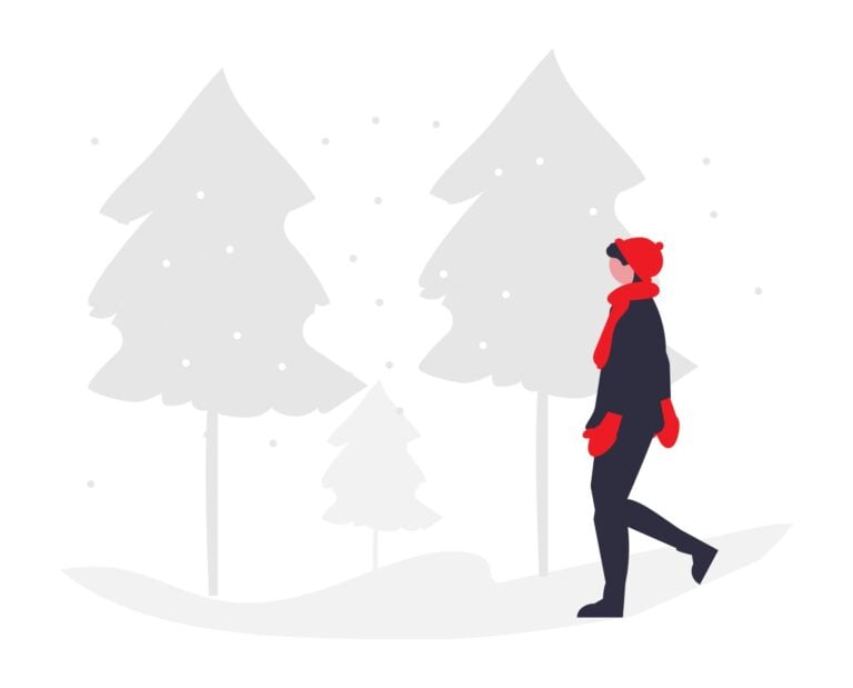 Flat vector illustration featuring an employee walking through a snowstorm