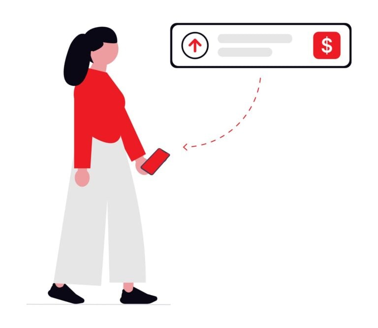 Illustration representing an increase in Ontario's minimum wage to $17.95, showing an up arrow and dollar signs.