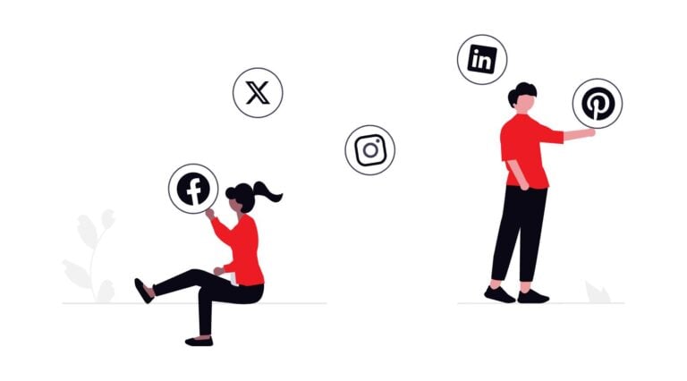 Illustration of people holding social media icons representing off-duty online conduct and employment risks.