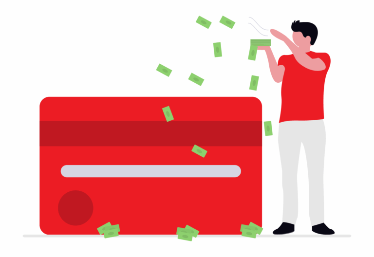 Illustration of a person tossing money by a credit card, symbolizing the 2026 Ontario minimum wage increase.